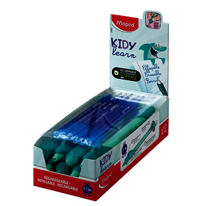 1 CLASSPACK 12 STYLOS D'APPRENTISSAGE EFFACABLE KIDY LEARN REQUIN + 6 RECHARGES OFFERTES